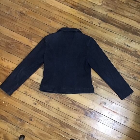 𝅺Vintage French laundry fitted denim jacket blazer size 8 blue stretchy denim - Picture 7 of 12